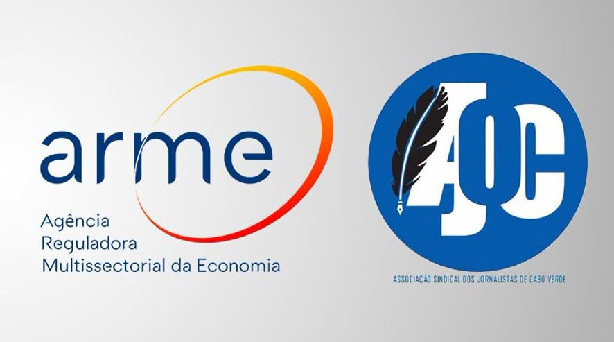 Logótipos da ARME e da Associação Sindical dos Jornalistas de Cabo Verde